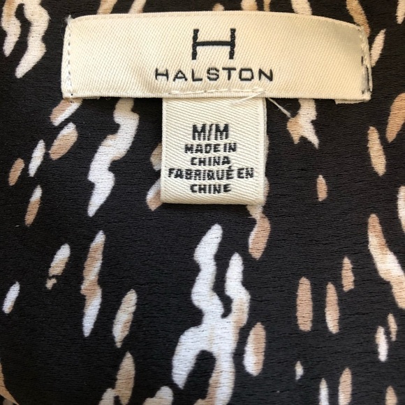 HALSTON oversized blouse long sleeve tunic Button up black abstract print Medium - Picture 4 of 11